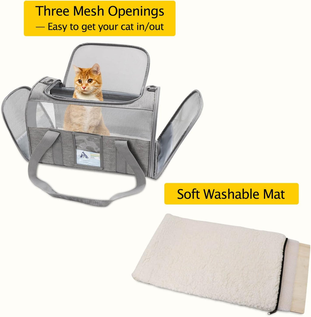 Cat Carrier,Dog Carriers for Small Dogs Medium Cats Pet Carrier up to 15 Lbs, TSA Airline Approved Cat Carrier Soft, Cat Dog Crate Travel Bag,Grey