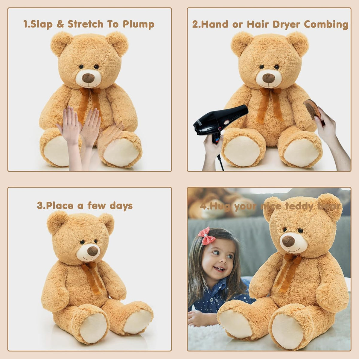 Giant Teddy Bear Stuffed Animal 3Ft,36'' Big Bear for Kid,Large Stuffed Bear for Baby Shower, Teddy Bear for Girlfriend Boyfriend Wife Mom Fiancée Valentine'S Birthday, Tan
