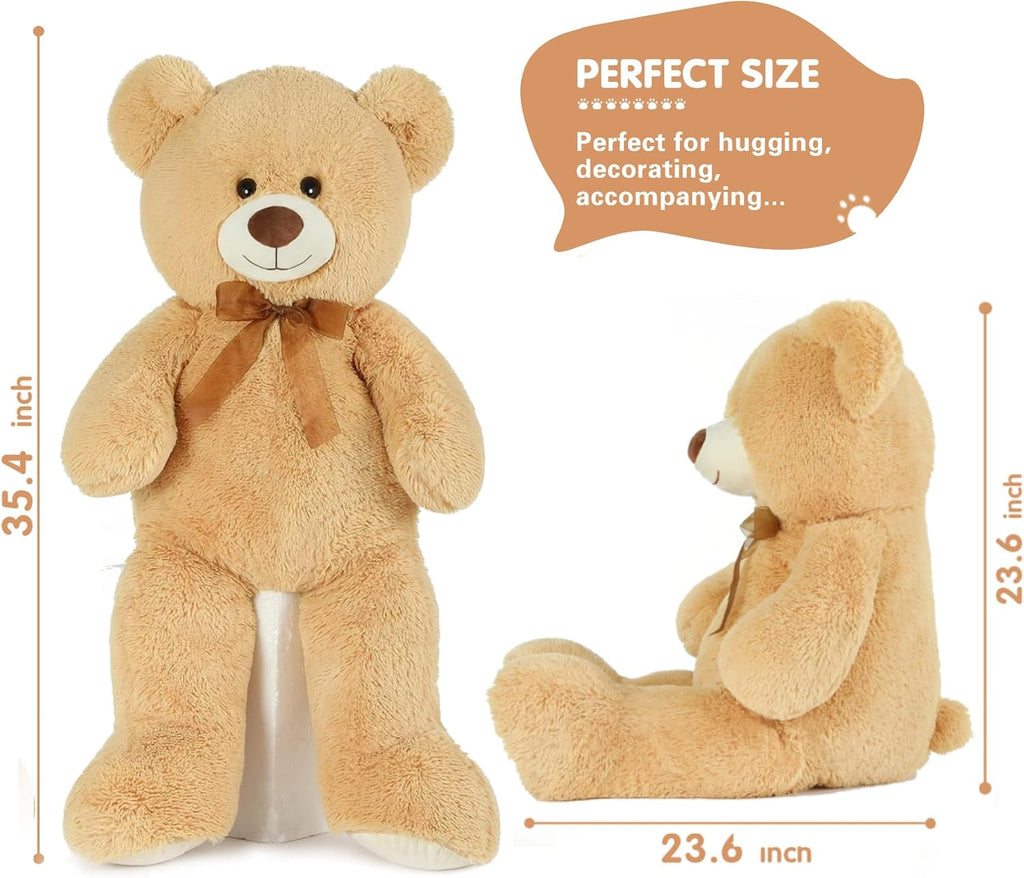 Giant Teddy Bear Stuffed Animal 3Ft,36'' Big Bear for Kid,Large Stuffed Bear for Baby Shower, Teddy Bear for Girlfriend Boyfriend Wife Mom Fiancée Valentine'S Birthday, Tan