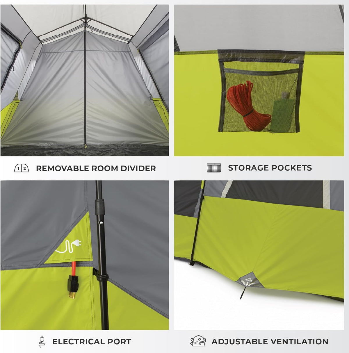 CORE Instant Cabin Tent | Multi Room Portable Pop up Tent for 2 Minute Camp Setup, Sleeps 9 People, 14' X 9', 3-Room
