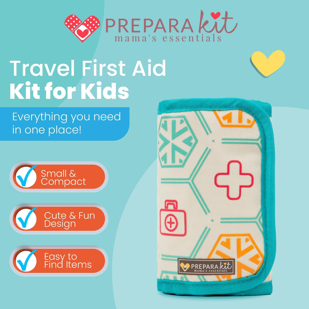 Travel First Aid Kit for Kids - Mini Car, Purse, Backpack, or Diaper Bag 75 Piece Medicine Includes All Essential Medical Supplies Tsa-Approved (Teal)