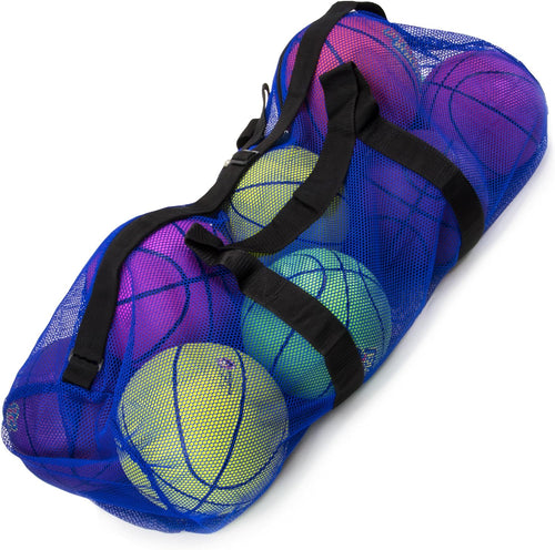 39" Mesh Sports Ball Bag with Adjustable Shoulder Strap, Oversize Duffle - Great for Carrying Gym Equipment, Jerseys, & Laundry (Blue)