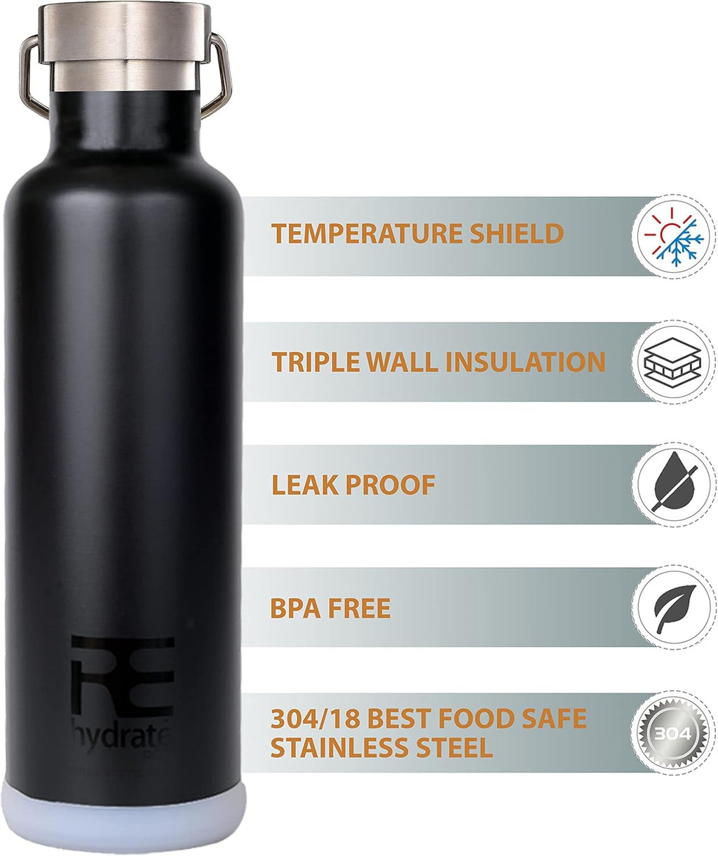 25Oz Insulated Water Bottle with Straw, Bonus Lids and Leak Proof Flask to Keep Liquids Hot or Cold- Triple Wall Vacuum Water Bottle Insulated, Perfect for Gifts