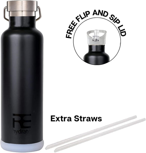 25Oz Insulated Water Bottle with Straw, Bonus Lids and Leak Proof Flask to Keep Liquids Hot or Cold- Triple Wall Vacuum Water Bottle Insulated, Perfect for Gifts