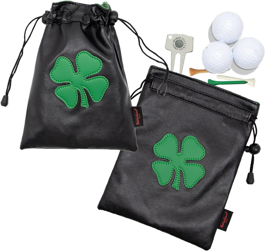 Golf Valuables Pouch,Golf Bag Pouch with Drawstrings Leather Tee Pouchs Bag for Men Women
