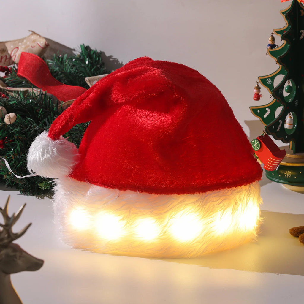 Christmas Hat LED Light Plush Children'S Adult Christmas Decorations Christmas Supplies Luminous Santa Hat Home Decoracion
