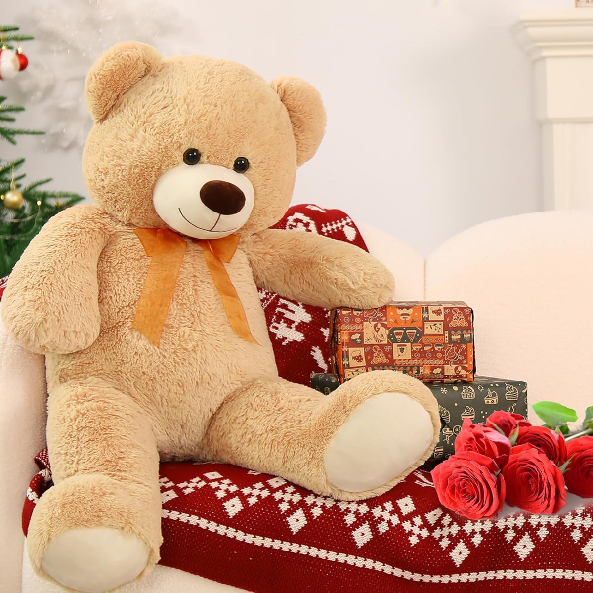 Giant Teddy Bear Stuffed Animal 3Ft,36'' Big Bear for Kid,Large Stuffed Bear for Baby Shower, Teddy Bear for Girlfriend Boyfriend Wife Mom Fiancée Valentine'S Birthday, Tan