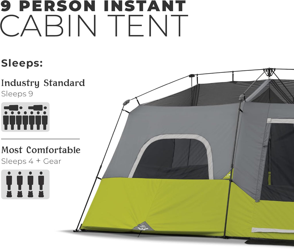 CORE Instant Cabin Tent | Multi Room Portable Pop up Tent for 2 Minute Camp Setup, Sleeps 9 People, 14' X 9', 3-Room