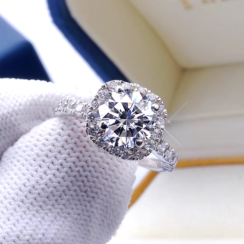 100% Moissanite Rings 1CT 2CT 3CT Brilliant Diamond Halo Engagement Rings for Women Girls Promise Gift Sterling Silver Jewelry