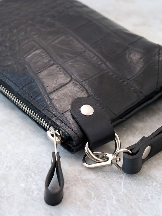 POUCH Wallet with Wrist Strap - Black Alligator