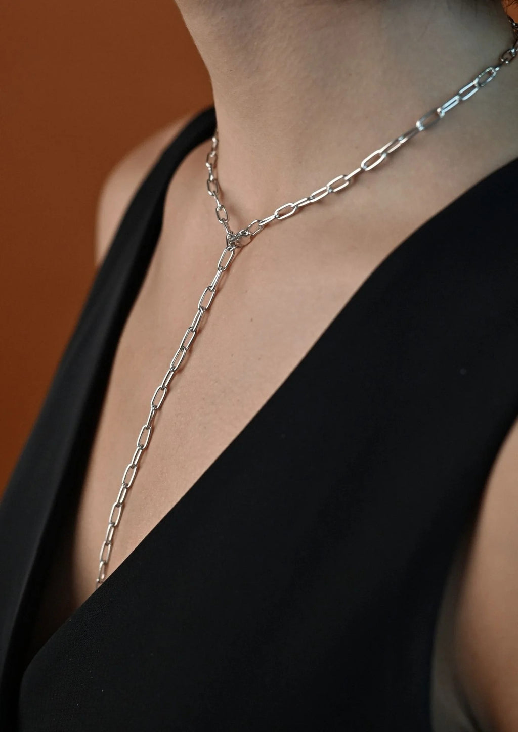 Paper Clip Y-Necklace Silver
